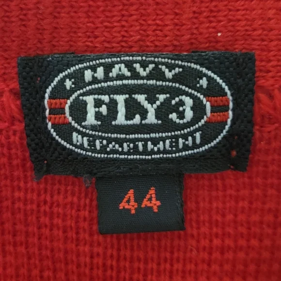Fly3 Navy Department Red 100% Wool Sweater Jumper Full Zip VNeck Winter Academia
